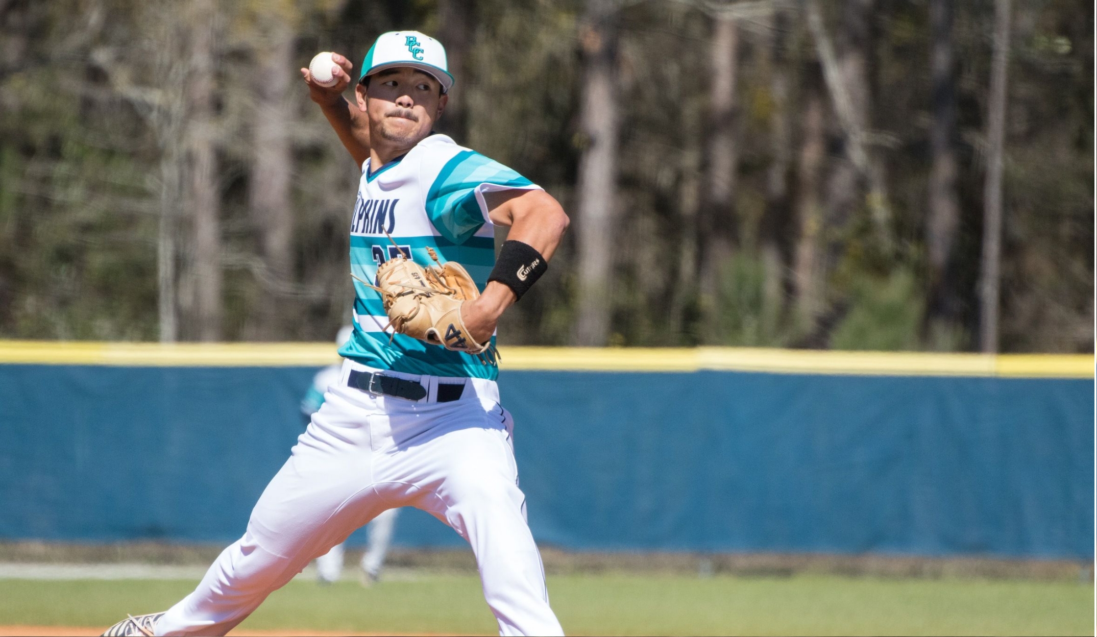 Dolphins baseball player pitching ball
